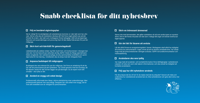 Snabb checklista nyhetsbrev