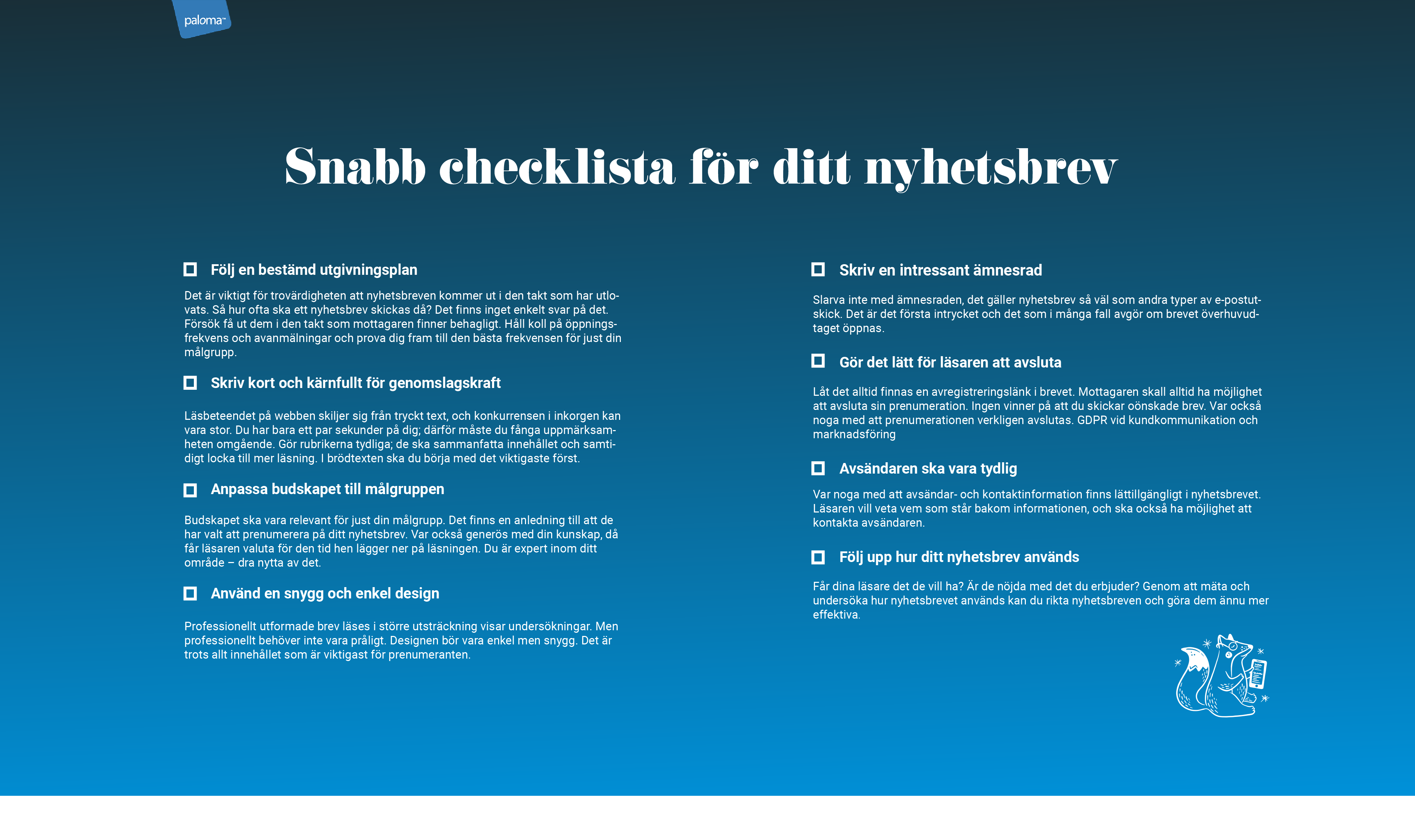 Snabb checklista nyhetsbrev