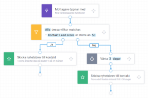 Exempelflöde i Paloma marketing automation med filtrering av flödet utifrån lead score. 