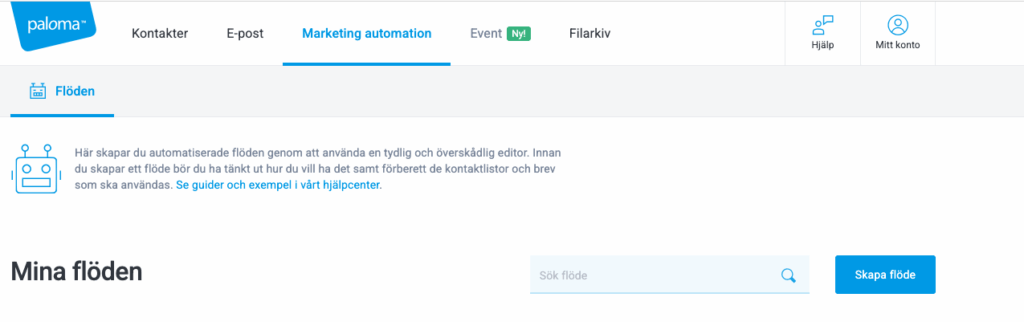 Skapa flöde i Marketing Automation, Paloma.