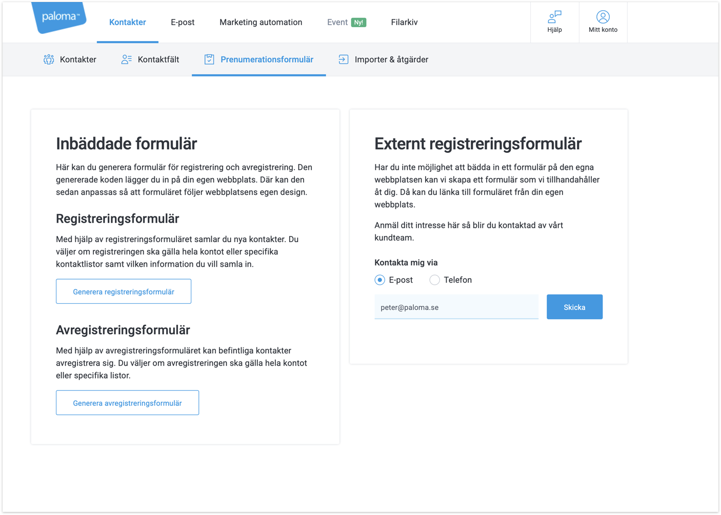 Skapa formulär i Paloma