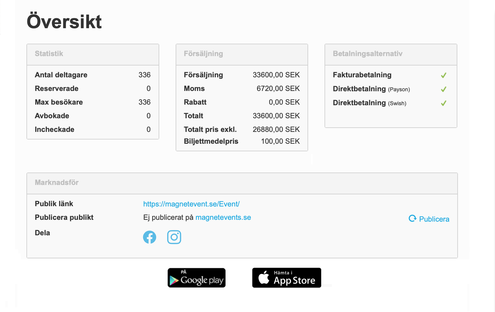 Administrera ditt event