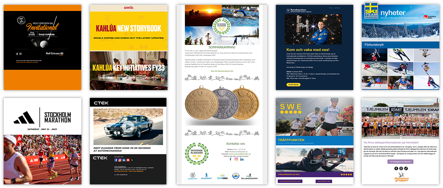 Tio exempel på e-postmarknadsföring gjord i Paloma – sport, idrott, event och varumärken från svenska företag